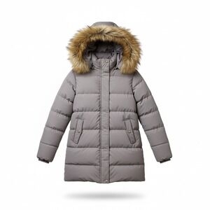 Wenyen Women Puffer Parka Medium Mauve Faux Fur Hood Quilted Winter Jacket Cozy